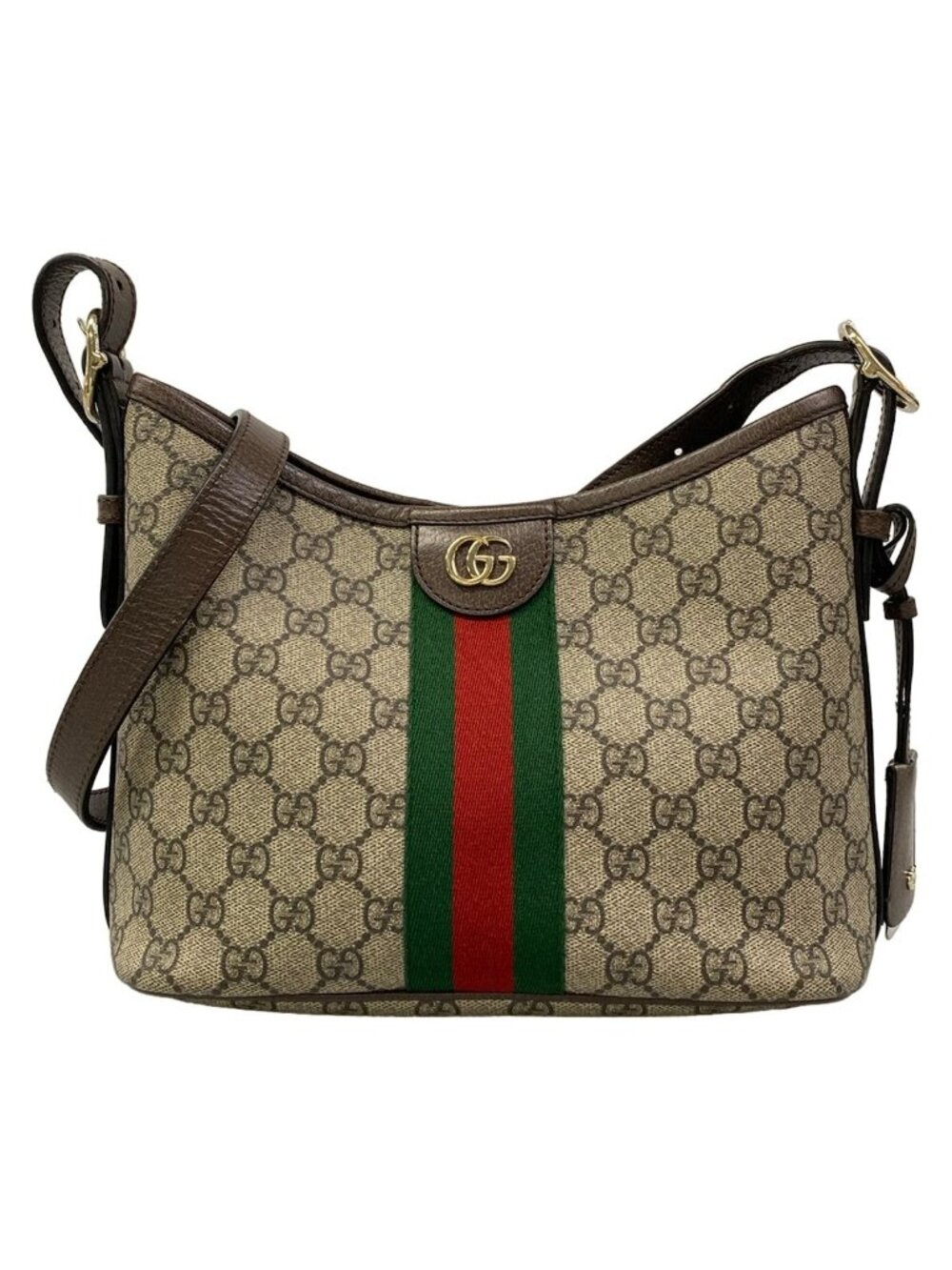 Gucci Shoulder Bag Ophidia Beige Dark Brown Leather